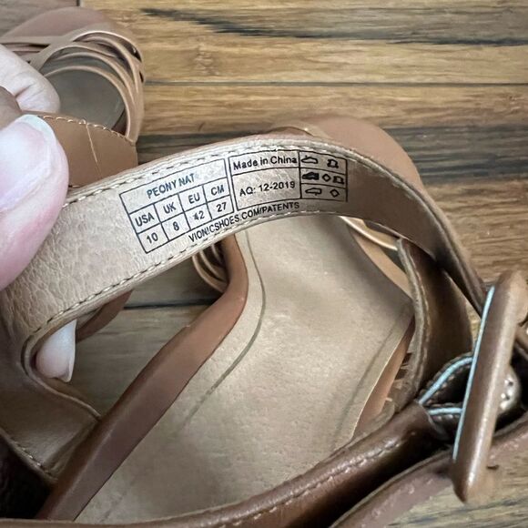 Vionic Tan Leather Peony Woven Block Heeled Sandals 10 - Picture 8 of 8
